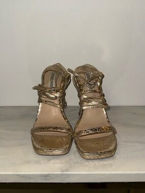 Steve Madden Metallic Gold Lace-Up Block Heel Sandals